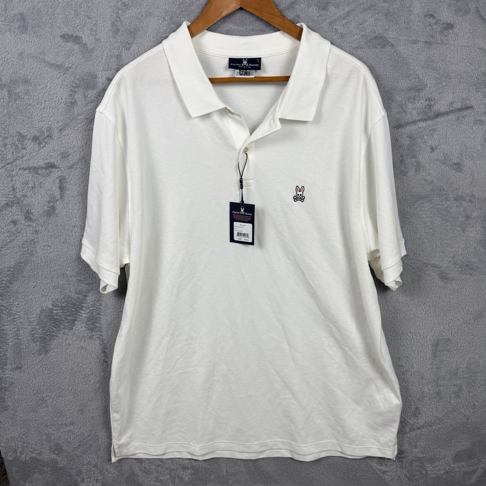 New‎ NWT Mens Psycho Bunny White Short Sleeve Pique Classic Polo Shirt Size 2XLT